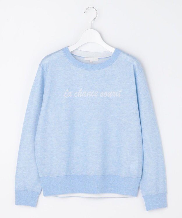 自由区 L グラフィックジャカード ニット サックス×オフ