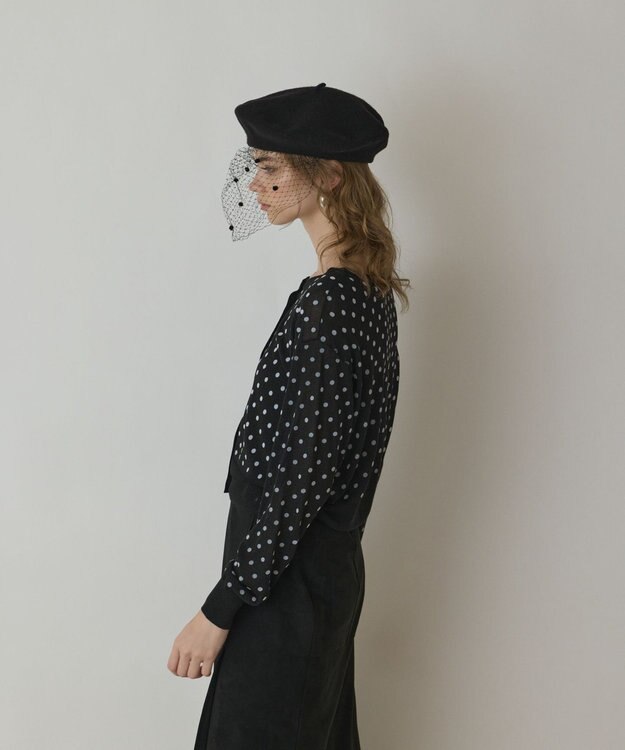 GRACE CONTINENTAL ドットフロッキーニットカーディガン ブラック