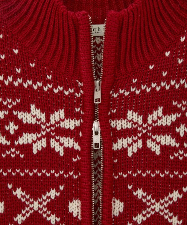 earth music&ecology ダブルzipノルディックカウチンニットカーディガン レッド