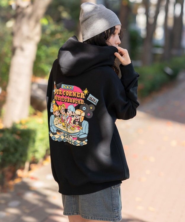 WEGO 【ユニセックス着用ITEM】別注NEWJACKグラフィックプルパーカー ブラック