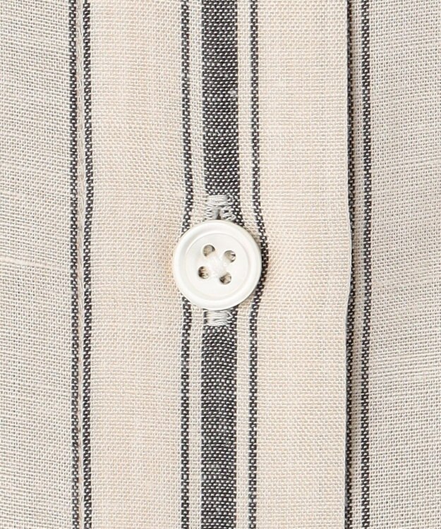 自由区 L 【接触冷感・吸水速乾・洗える】ナチュラルリネンフレア袖 シャツ ベージュ×スレート