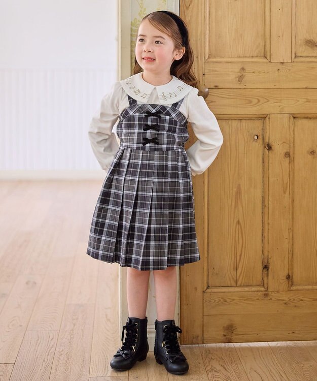 ANY KIDS チェックプリーツジャンパースカート グレー系