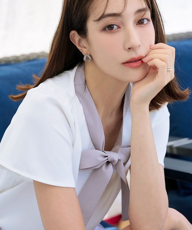 Tiaclasse 【洗える】配色リボンタイブラウス オフホワイト