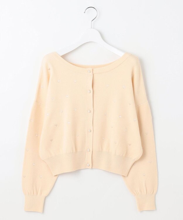 Feroux 【洗える】2WAY ハート刺繍 パールボタンカーディガン アイボリー系