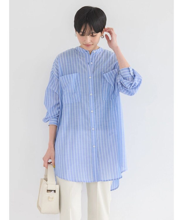 AMERICAN HOLIC イージーケア＋接触冷感　Ｗポケットシャツチュニック Stripe Navy