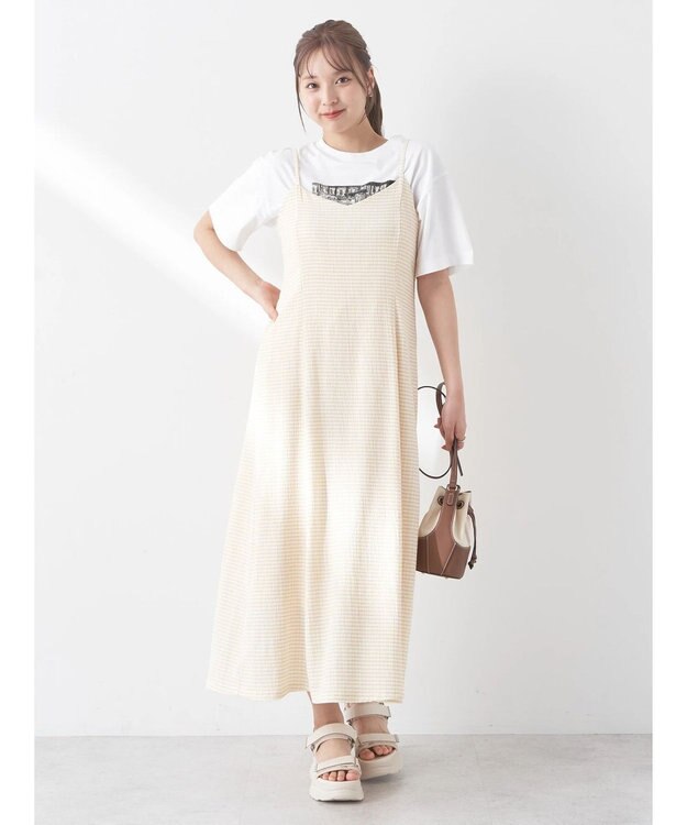 earth music&ecology チェックキャミワンピース Check Beige