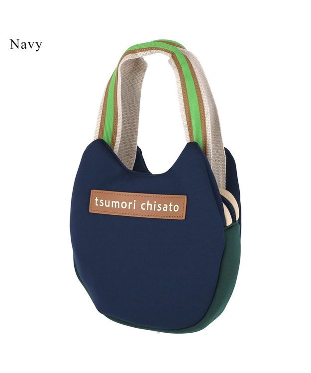 tsumori chisato CARRY ネコかおウレタン ミニバッグ ハンドバッグ 猫モチーフ ネイビー