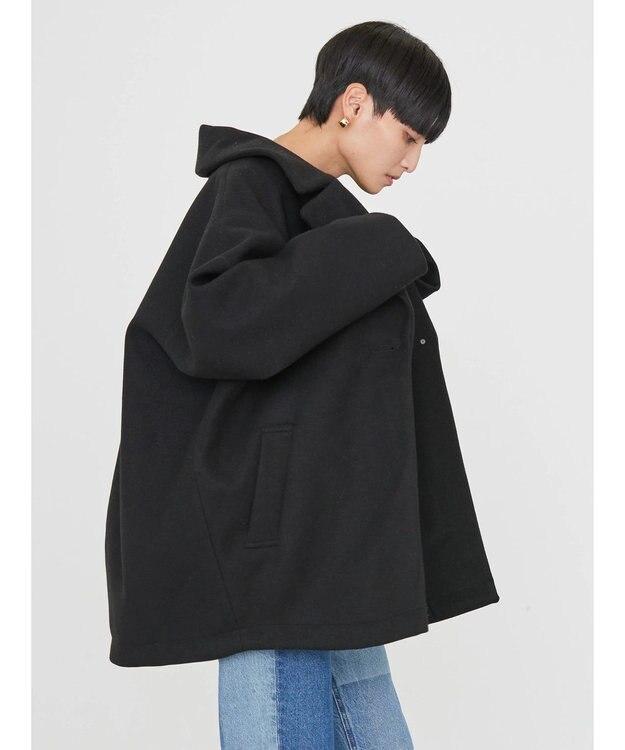 AMERICAN HOLIC 中空ＦＩＢＥＲコクーンミディコート Black