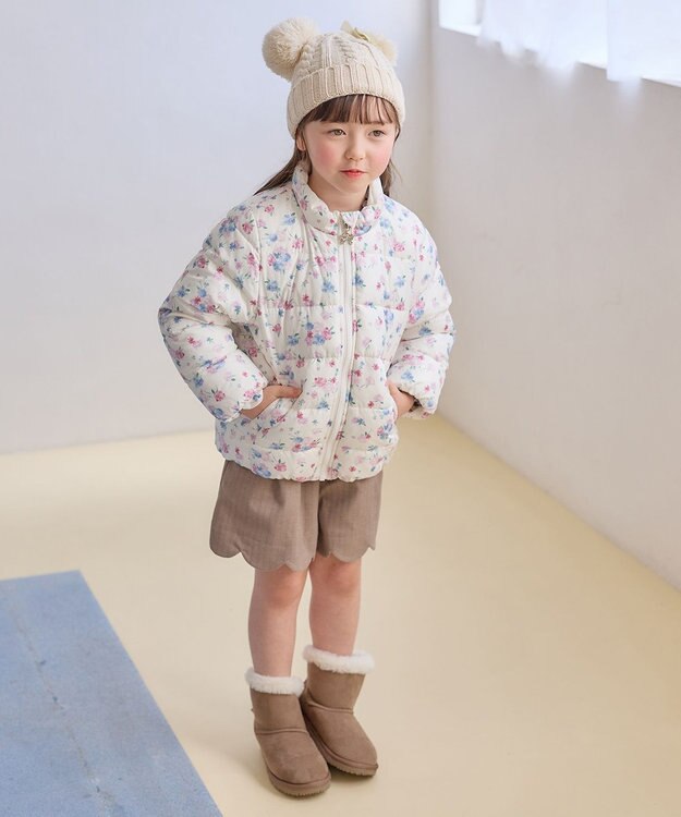 ANY KIDS 【洗濯機OK】中綿 ガーリー コート エクリュ×花柄