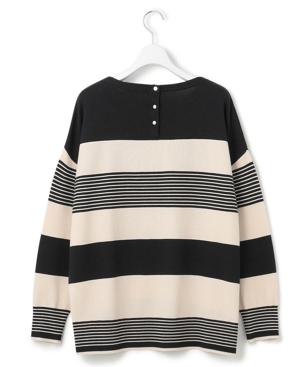 23区 L 【洗える】ウールコットンストレッチ オーバーサイズ ニット ブラック×ベージュ