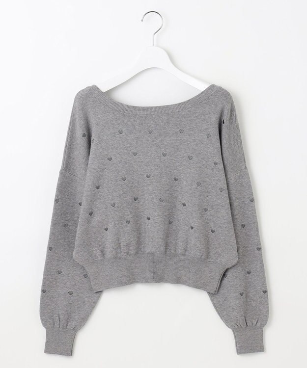 Feroux 【洗える】2WAY ハート刺繍 パールボタンカーディガン ライトグレー系