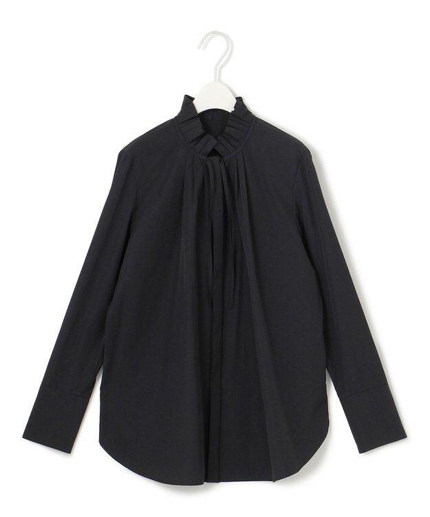 ICB 【洗える】コットンナイロンタイプライター デザインカラーブラウス ブラック系