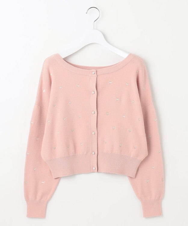 Feroux 【洗える】2WAY ハート刺繍 パールボタンカーディガン ピンク系