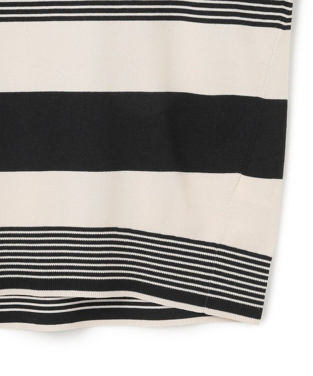 23区 【洗える】ウールコットンストレッチ オーバーサイズ ニット ブラック×ベージュ