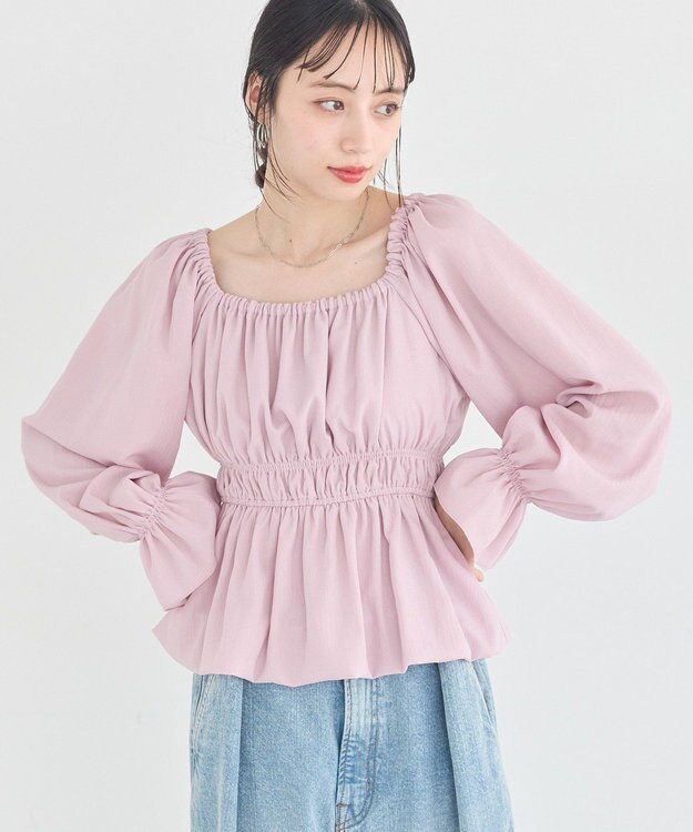 earth music&ecology バルーンヘムブラウス Pink