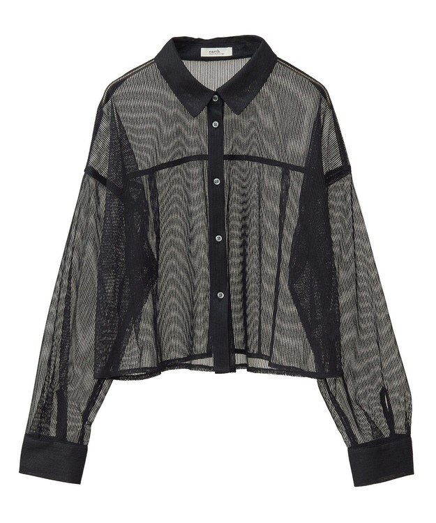 earth music&ecology メッシュストライプショートシャツ Sax