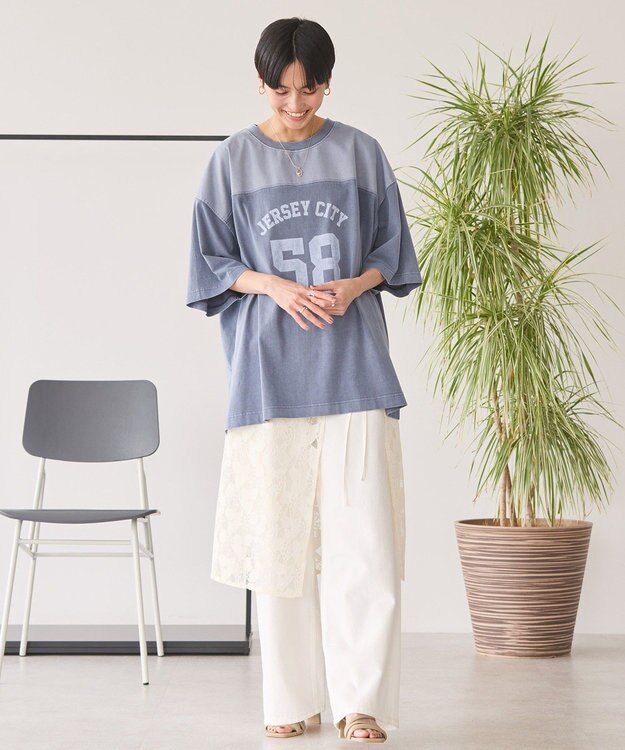 AMERICAN HOLIC ピグメント加工フットボールＴシャツ Navy