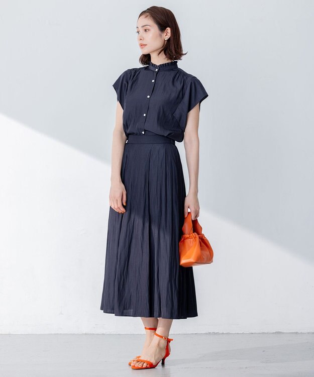 組曲 【大人気シリーズ】ギャザーライトデシン ブラウス ブラック系