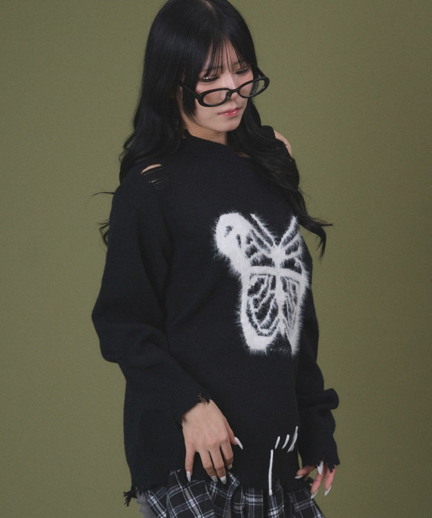 WEGO バタフライダメージニット ブラック