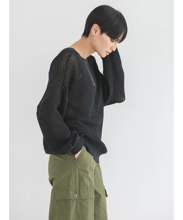 AMERICAN HOLIC ２ＷＡＹメッシュ編みニットカーディガン Black