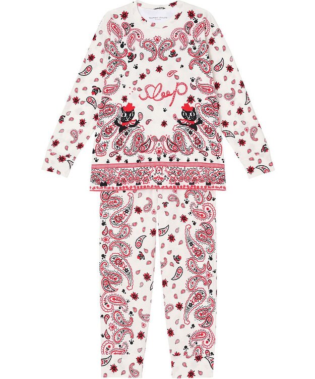 tsumori chisato SLEEP パジャマ　長袖　長ズボン　ルームウエア　綿100%　バンダナ風柄　/ワコール　UDX544 アイボリー