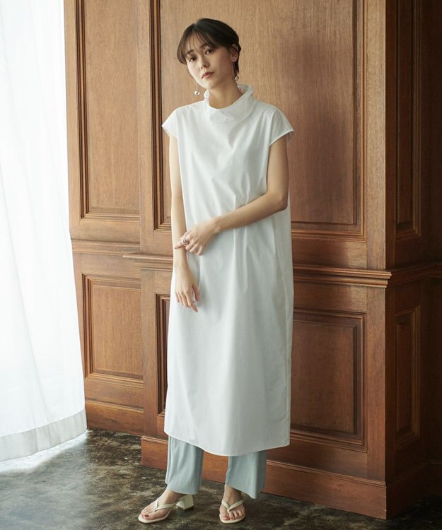 #Newans 【洗える】AMELIA / ハイネックナローシルエットワンピース ホワイト系
