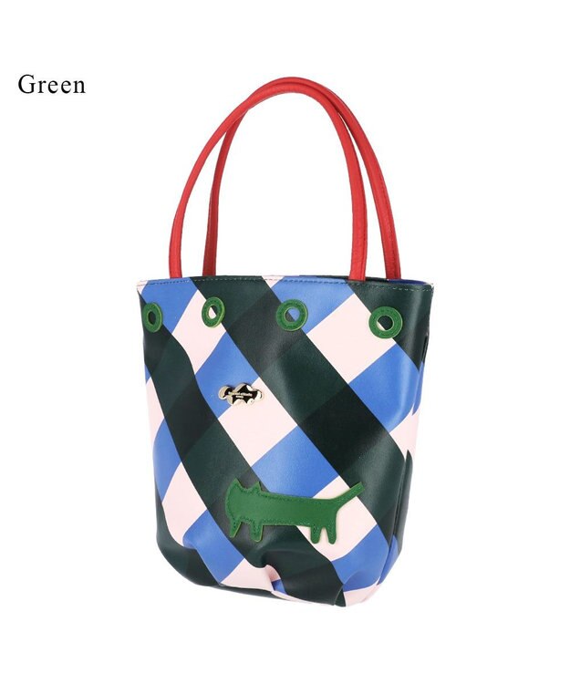 tsumori chisato CARRY くもネコチェック ハンドバッグ ミニバッグ グリーン