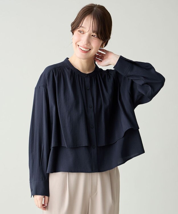 ANY ラッフルクロップドシャツ ネイビー