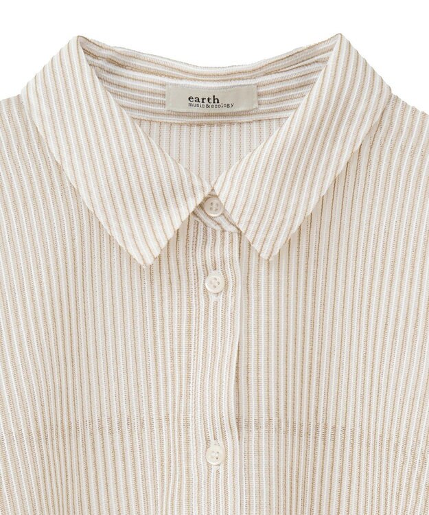 earth music&ecology メッシュストライプショートシャツ Beige