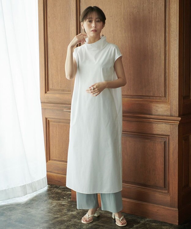 #Newans 【洗える】AMELIA / ハイネックナローシルエットワンピース ホワイト系