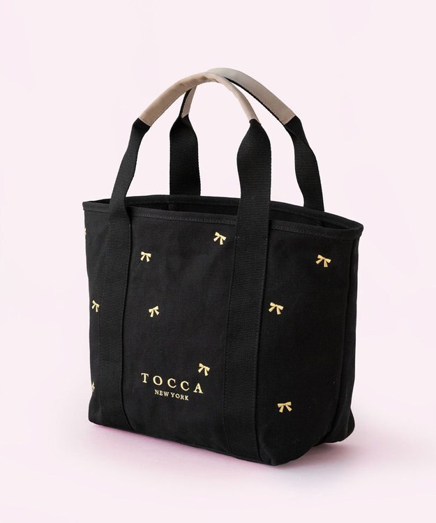TOCCA 【大人百花コラボカラー有・WEB＆一部店舗限定】LUCKY SHOWER CANVASTOTE キャンバス トートバッグ ブラック×リボン柄