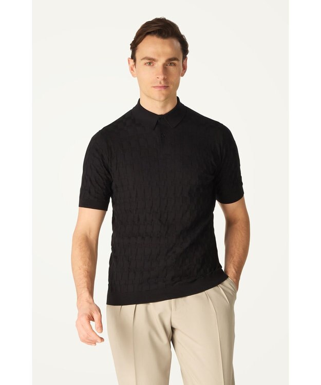 DAKS John Smedley for DAKS ハウスチェックポロシャツ ブラック