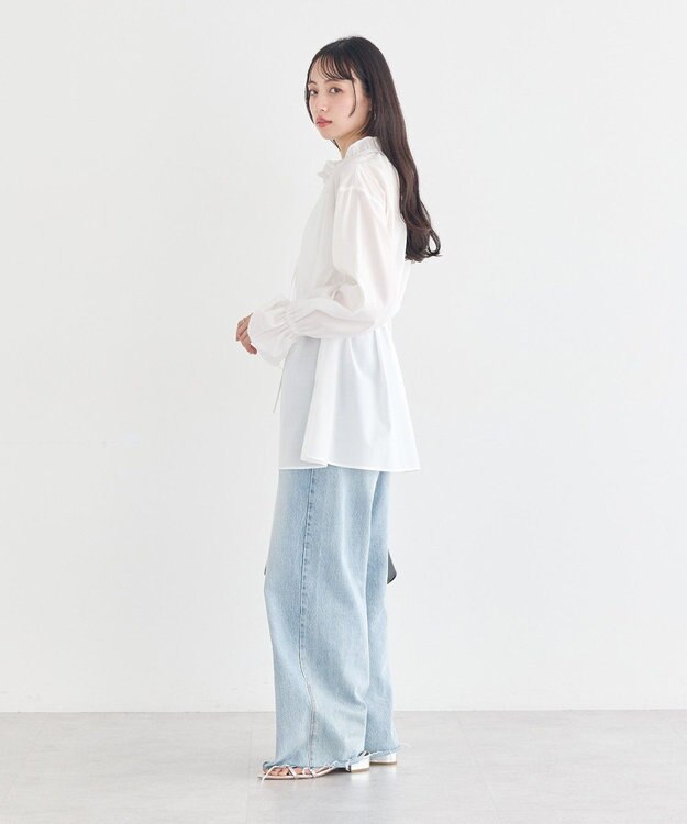 earth music&ecology 【イージーケア】TRキュプラダブルボタンフリルシャツ Off White