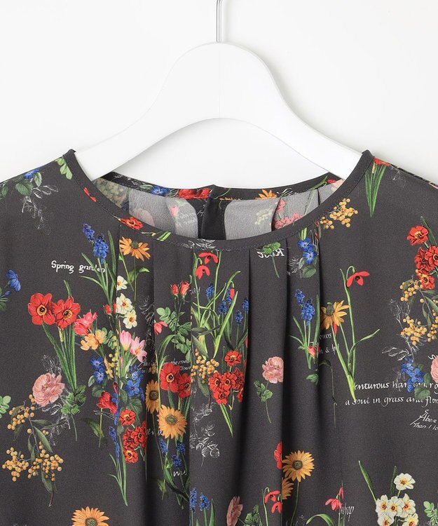 自由区 【洗える】フラワーガーデンプリント ブラウス スレート