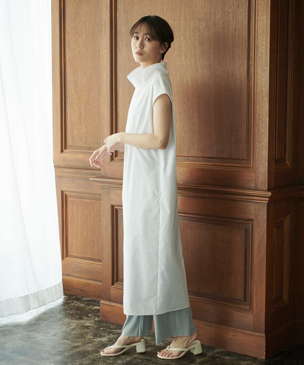 #Newans 【洗える】AMELIA / ハイネックナローシルエットワンピース ホワイト系