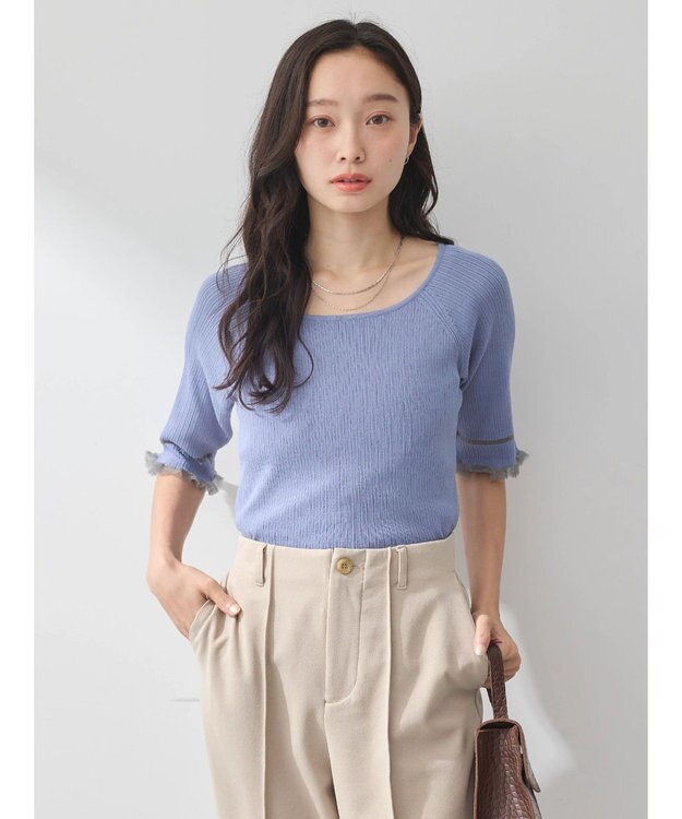 earth music&ecology ポイントシアーフリルニットプルオーバー Sax