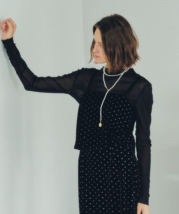 YECCA VECCA グリッタードットベロアオーバーキャミ Black