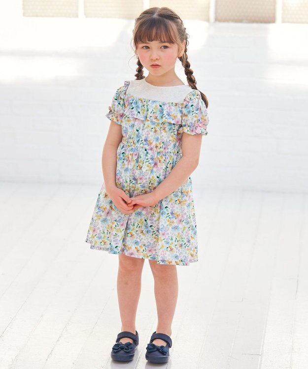 ANY KIDS オンオフショルダー ガーリー ワンピース ホワイト系花柄