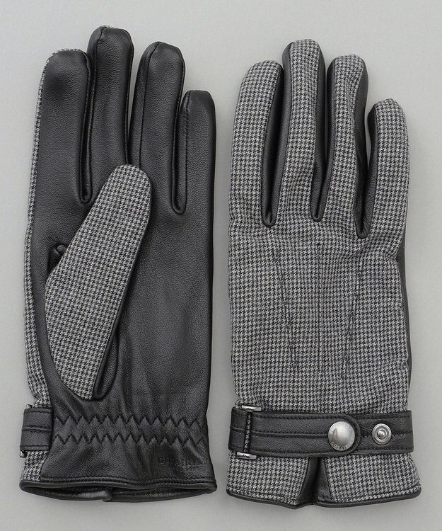 GOTAIRIKU 【スマホ対応】DRAGO/ドラゴ ウールシープレザーコンビ グローブ＿柄 グレー千鳥柄