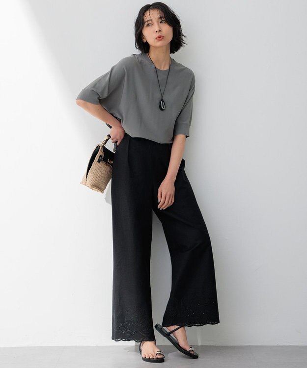 23区 S 【洗える】レーヨンポリエステルストレッチ ドルマン ニット カーキ系