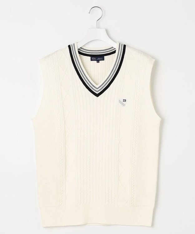 23区GOLF 【MEN】【キングサイズ】コットンブレンド ニットベスト ホワイト系
