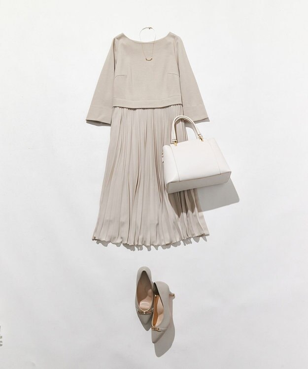 組曲 L 【KUMIKYOKU NAVY】ジャージーコンビプリーツ ワンピース ベージュ系