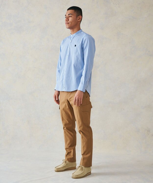 J.PRESS MEN 【WEB限定】ポプリンストライプ バックブルバンドカラーシャツ サックスブルー系1