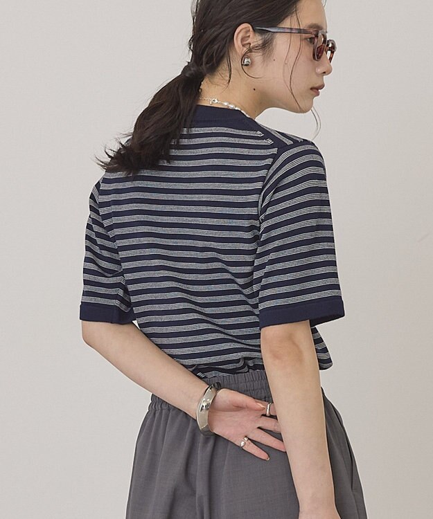 AMERICAN HOLIC ボーダーハーフスリーブニットプルオーバー Navy