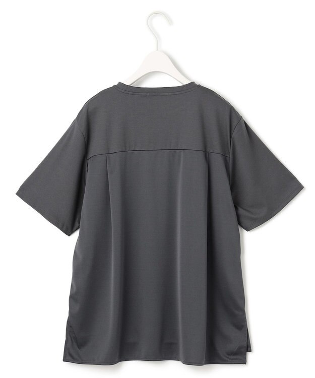 ICB L 【接触冷感・UVケア・洗える】シルケットスムースコンビ Tブラウスカットソー チャコール系
