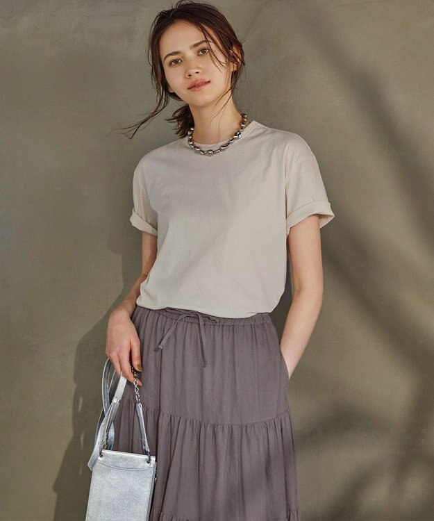 23区 S 【SLOW/一部店舗限定】ブライトリネン  ティアード スカート ライトグレー系