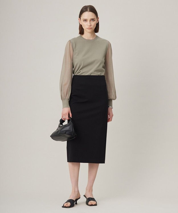 ICB L 【洗える】クロスコンビ シアースリーブニット カーキ系