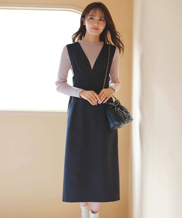 Feroux 【洗える】美シルエット ジャンパースカート ブラック系