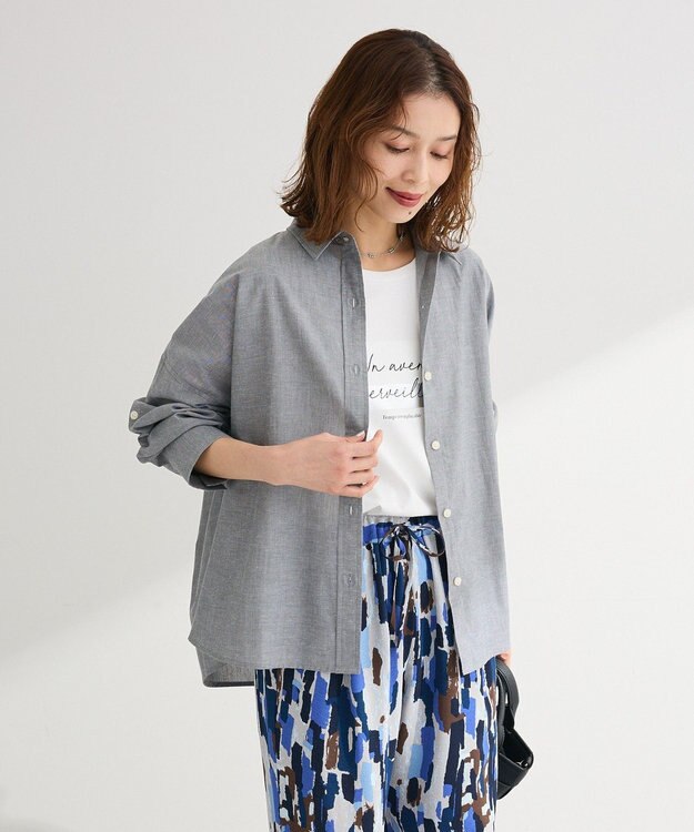 Green Parks 綿麻混シャツ Gray