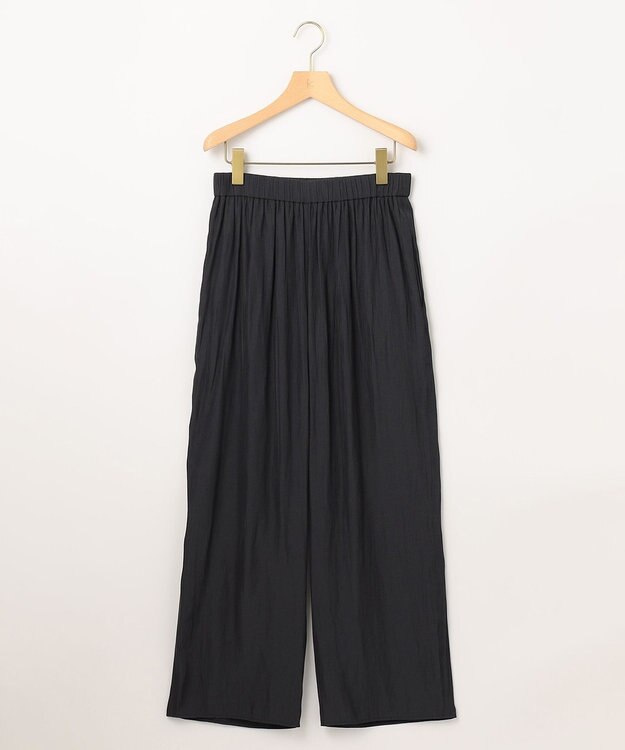 組曲 【洗える】ギャザーライトデシン パンツ ロング丈 ブラック系